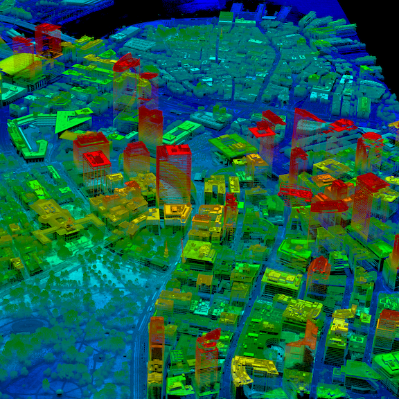 Urban 3D point cloud, colored by elevation